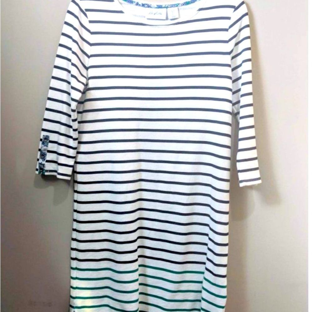 HEYTON Striped Dress with Floral Details Sz Small